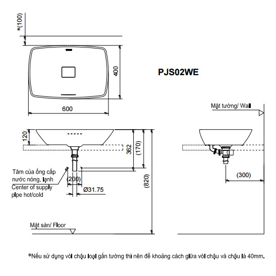 Chậu Rửa Mặt Lavabo TOTO PJS02WE Đặt Bàn