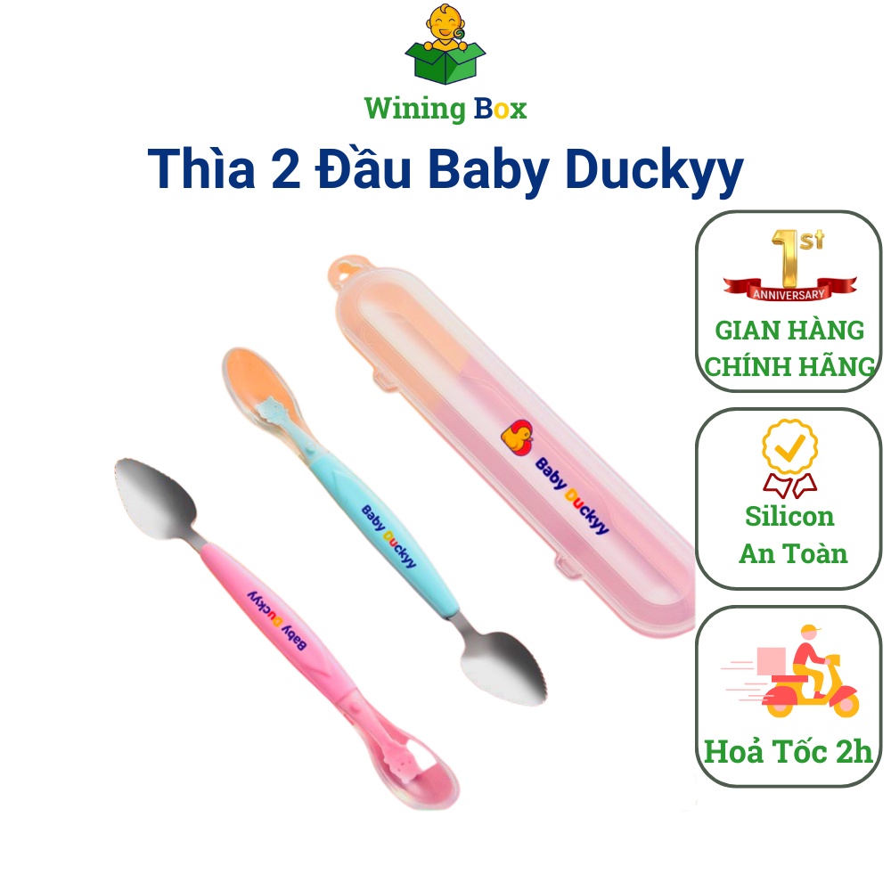 Thìa nạo hoa quả ăn dặm 2 đầu cho bé kèm hộp đựng Baby Duckyy 2024 Winingbox