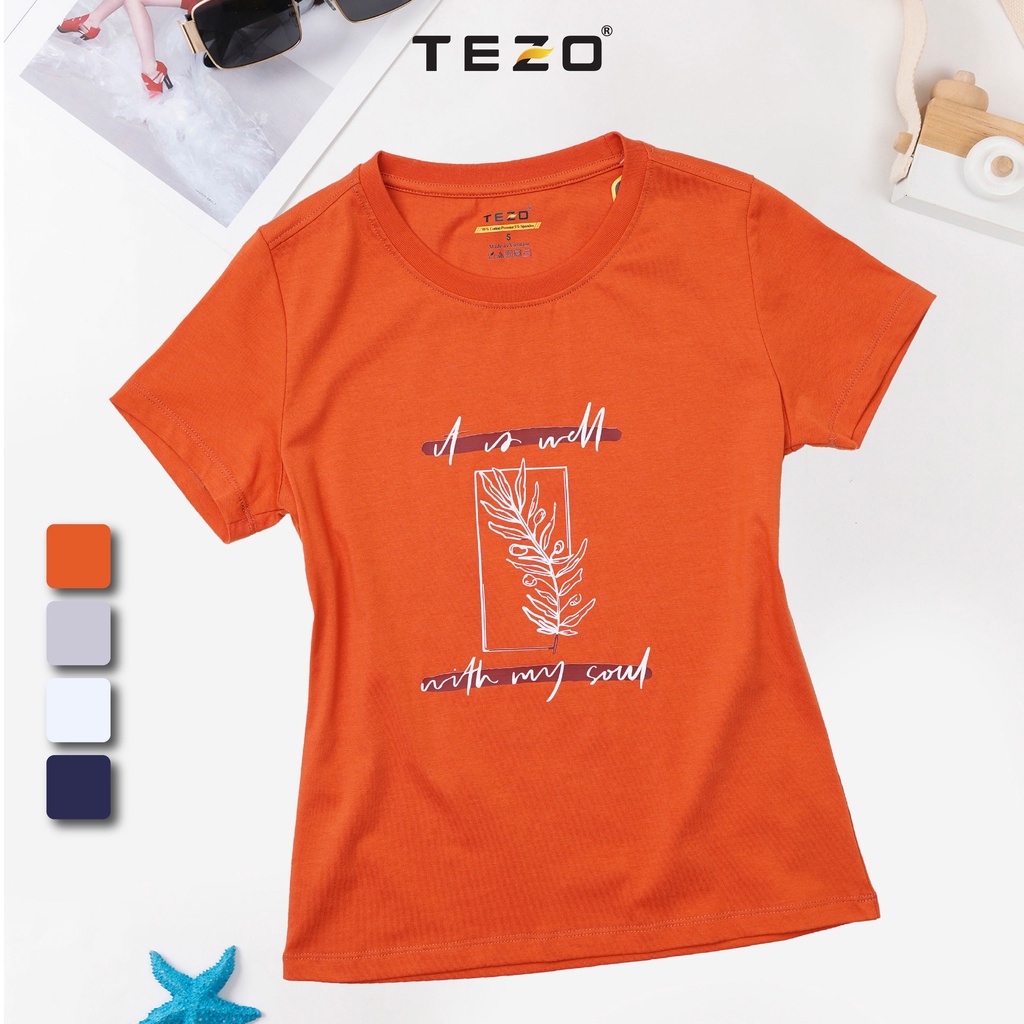 Áo phông nữ in hoạ tiết hình lá TEZO năng động thoải mái 2204APOT03