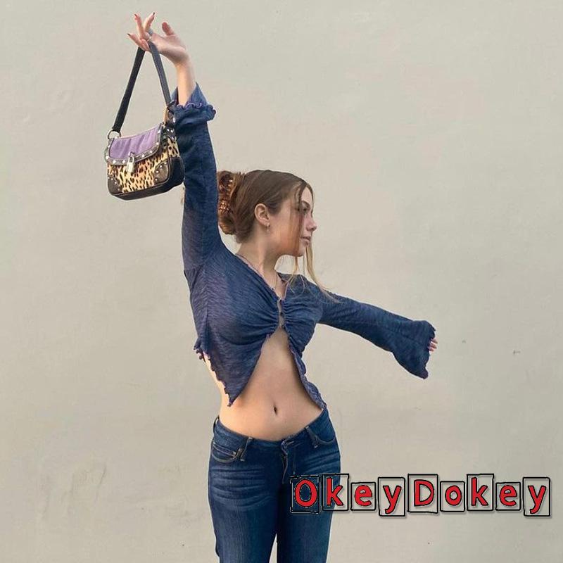 Áo croptop tay dài cổ chữ V thiết kế quyến rũ cho nữ