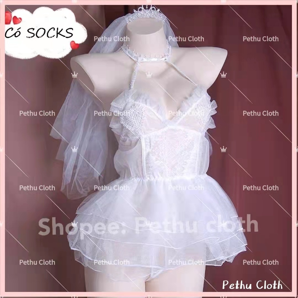 （quà cưới）👰Hàng sẵn gửi ngay👰Đồ ngủ sexy nữ️👰cô dâu đầm ngủ 2 dây ren quyến rũ gợi cảm Freesize- 40-65kg-014 | BigBuy360 - bigbuy360.vn