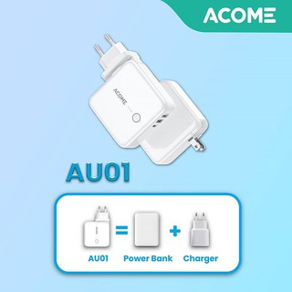 Cốc Sạc Nhanh Kết Hợp Làm Pin Sạc Dự Phòng ACOME 3 Cổng Sạc 2 in 1 5000mAh - AU01 - Hàng Chính Hãng