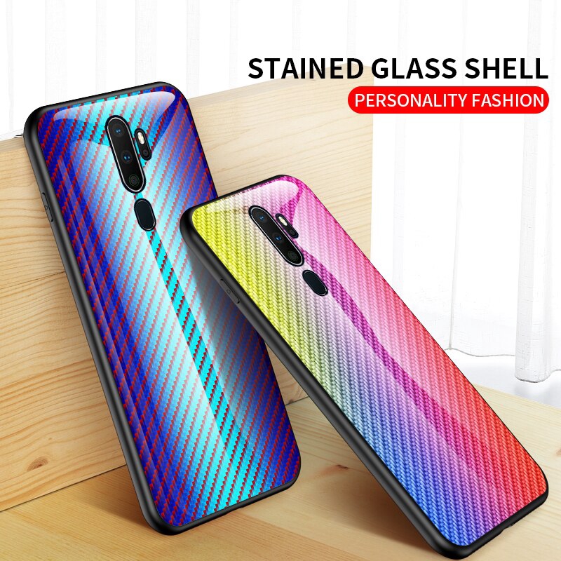 Ốp Lưng Sợi Carbon Mặt Kính Cường Lực Cho Oppo Realme 5 3 Pro Xt A3s A5 A7 A83 A9 2020 F11 Pro F3 F5 F7 F9 Find X K3 R15 Reno 2z