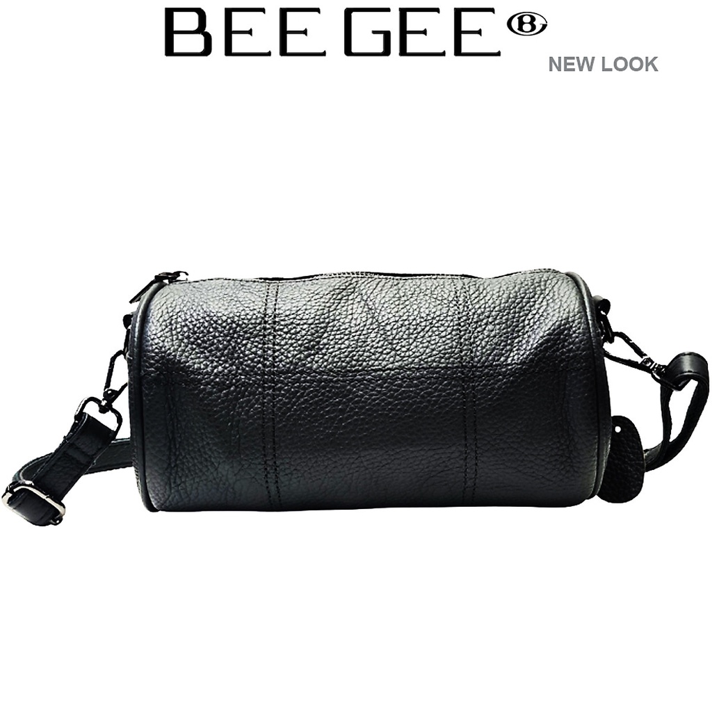 Túi Đeo Chéo Trống Tròn Cá Tính Nữ, da thật cao cấp BEE GEE 5116 (Dài 23 cm, đường kính 12cm)-Màu Xám