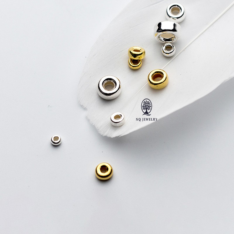 Charm bi bạc mạ vàng hạt dẹp - Charm chặn mạ vàng 4mm