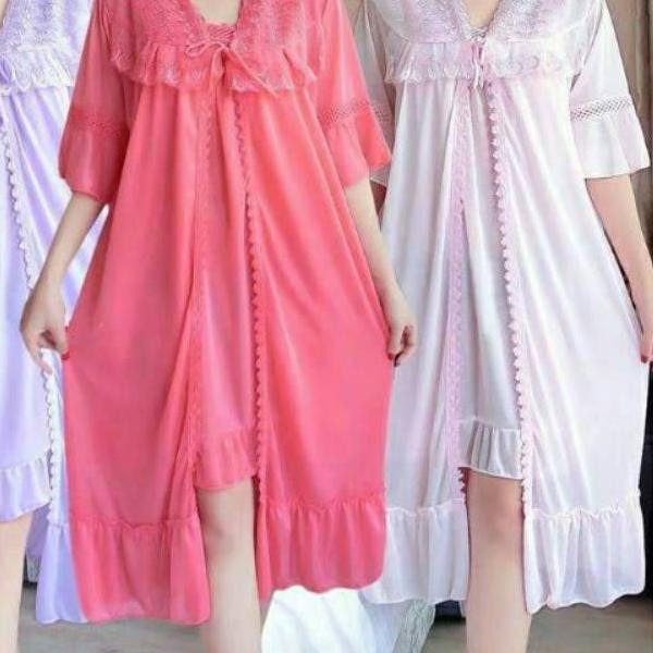 ❈ Áo Choàng Ngủ Kimono 2-1 Bằng Vải satin Màu Trơn Thời Trang Cho Cặp Đôi ❂