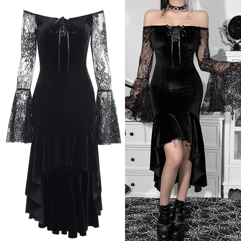 Đầm tay loe phối ren hoa thiết kế thời trang gothic