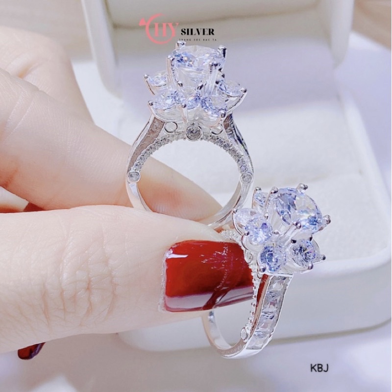 Nhẫn bạc ta hoa to nhẫn hoa sen đá ghết dày dặn đính đá cao bạc thật