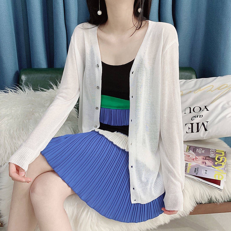 Áo Thun Tay Dài Màu Trơn Vải Lụa Lạnh Mỏng Chống Nắng Thời Trang Mùa Hè Mới