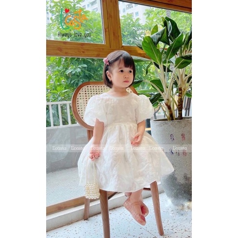 Đầm bé gái trắng gấm hoa 2 lớp cao cấp