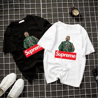 (HOT) Áo thun cotton unisex form suông rộng Supreme x Bape mã 2020L0641
