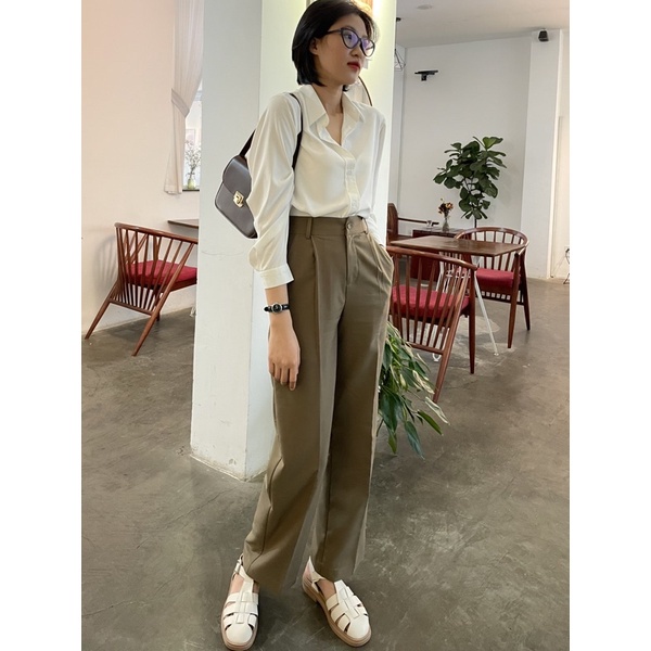 Áo Sơ Mi Trơn Trắng Nam Nữ Tay Dài Form Rộng Unisex