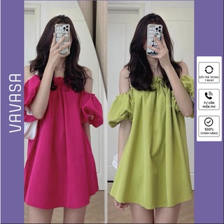 Váy trễ vai hở lưng nhiều màu xanh trắng đen nâu đầm hot tren bánh bèo VAVASA V09