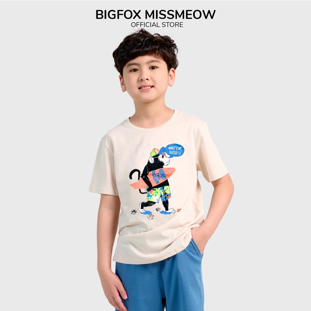 Áo thun bé trai Bigfox - Miss Meow cộc tay chất cotton mềm mịn mùa hè in khỉ ôm ván size trẻ em 3-11 tuổi