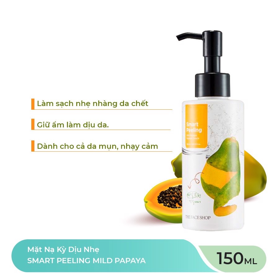Tẩy tế bào chết cho da nhạy cảm The Face Shop Hà Beauty đu đủ dịu nhẹ Hàn Quốc Smart Peeling Mild Papaya 150ml