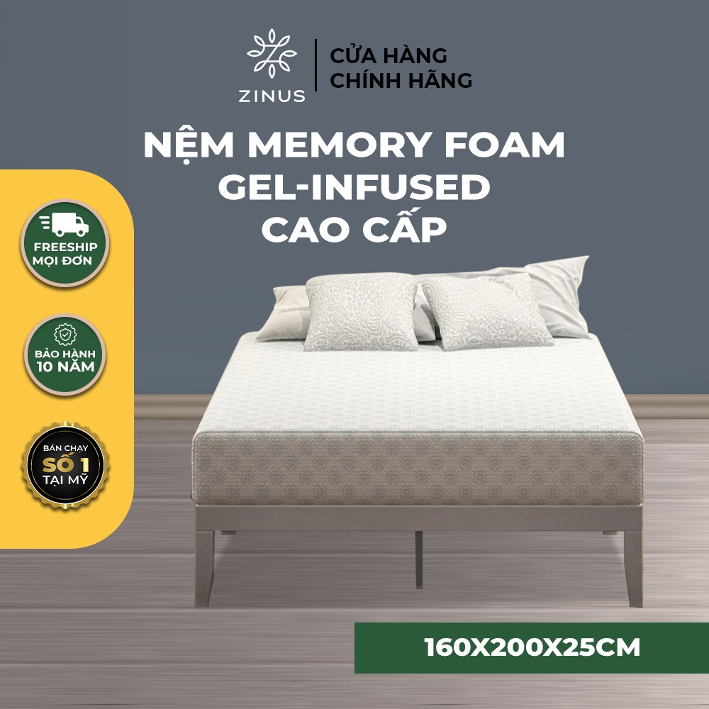 [Mã LIFEZI99 giảm 8% tối đa 50K đơn 99K] Nệm Foam Cuộn Hút Chân Không Gel Mát Cao Cấp Zinus 160X200X25Cm