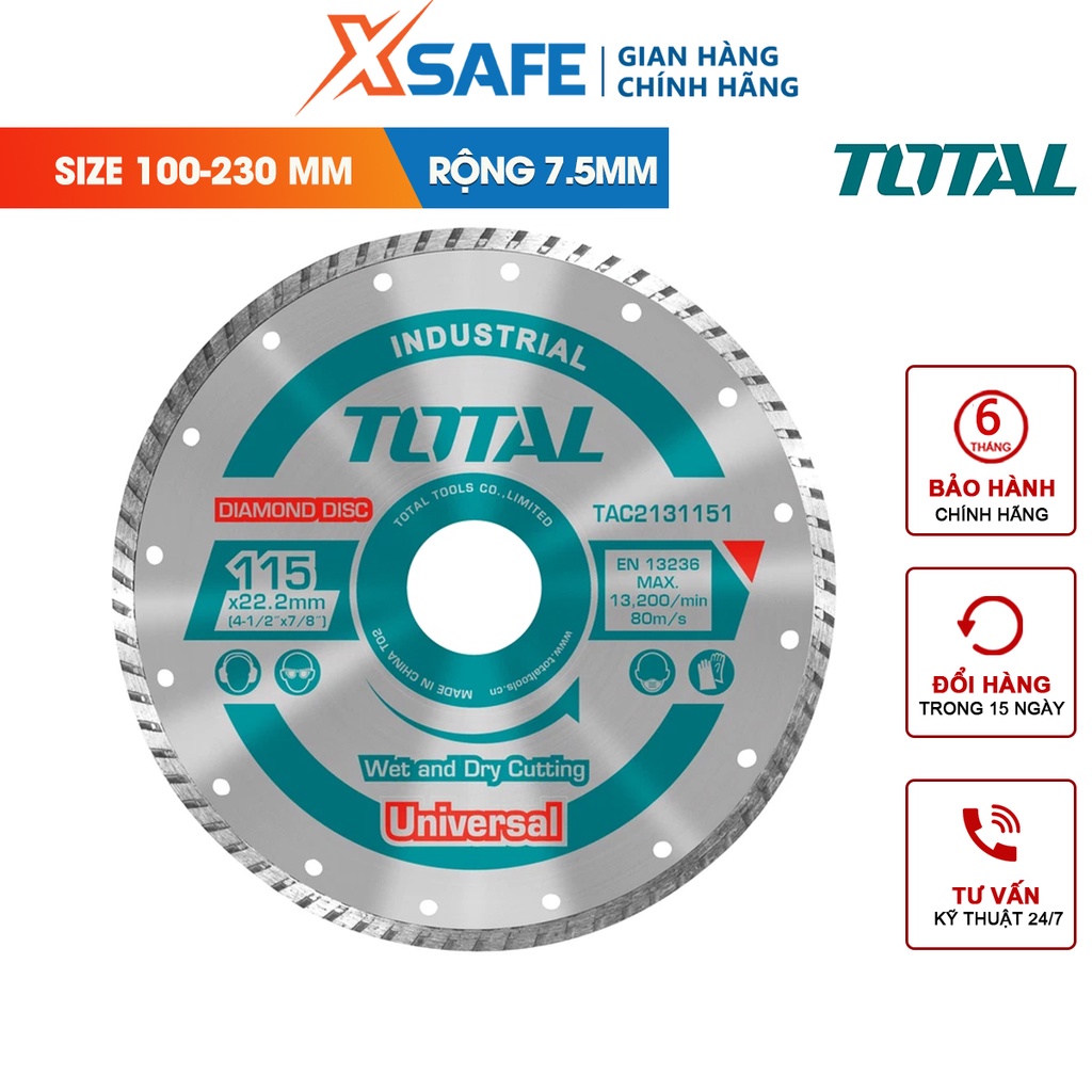Đĩa cắt gạch TOTAL nhiều kích thước, phủ hợp kim nhân tạo rắn chắc, khó nứt vỡ khi sử dụng - chính hãng