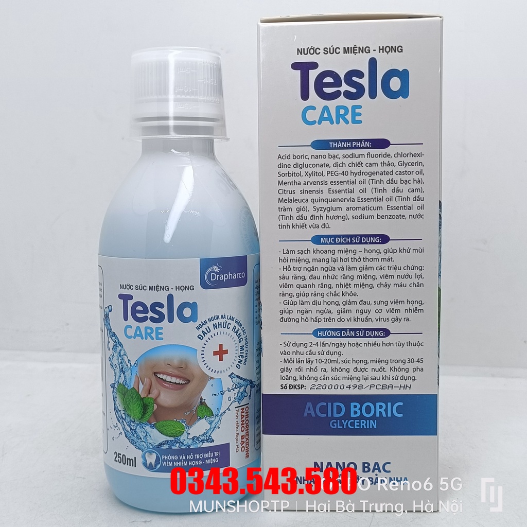 Nước súc miệng - họng Tesla CARE chai 250ml