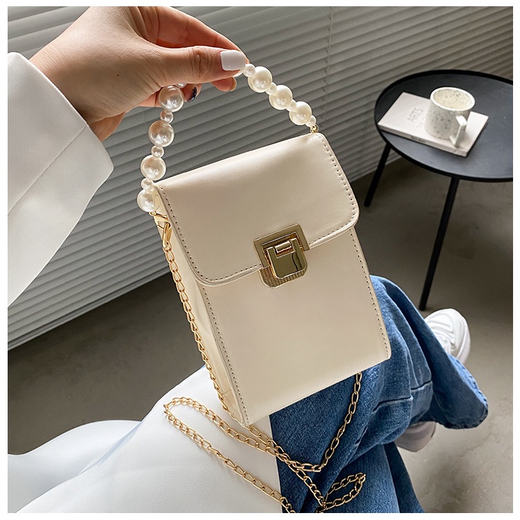 Mới Túi Đeo Chéo Dáng Vuông Nhỏ Màu Trơn Phối Dây Xích Thời Trang Mùa Hè Cho Nữ 2021