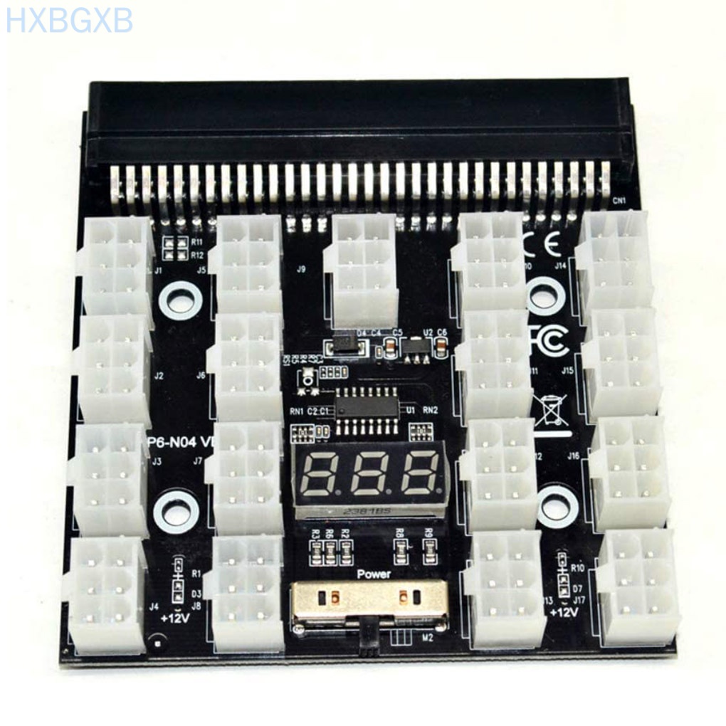 HXBG Server Power Adapter Power Supply Breakout Board 12 17x6pin PCI-E Output Adapter Board with Manual Switch