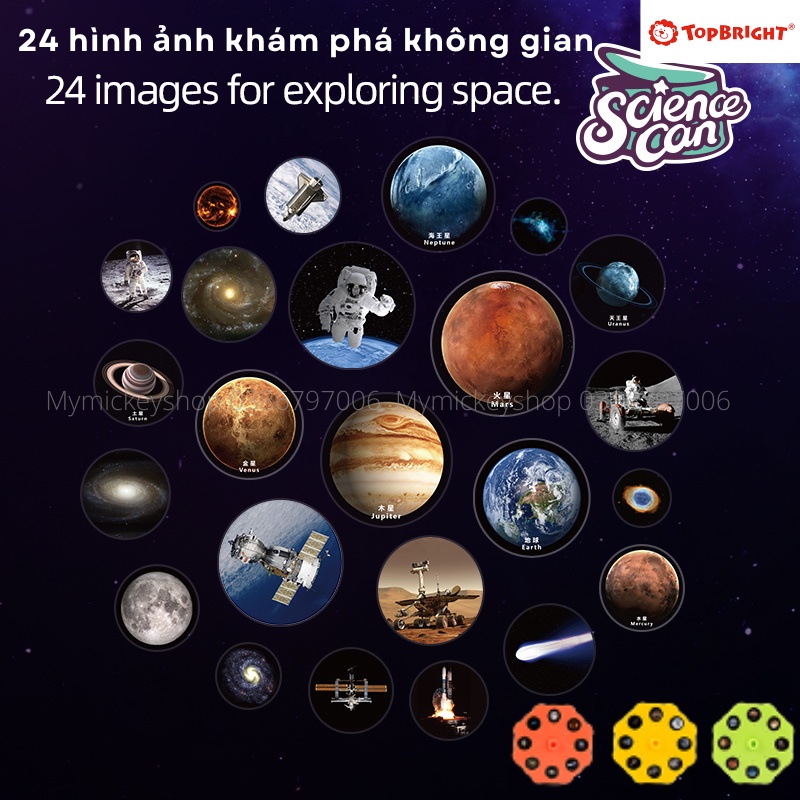 Bộ đồ chơi mô hình lắp ráp 3D Topbright khoa học hệ mặt trời diy steam âm thanh chiếu bóng pin Science Can Solar System