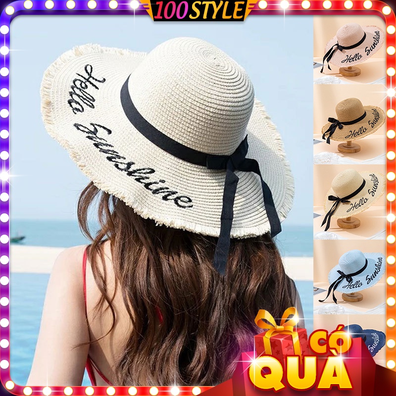 Nón Cói Đi Biển Phối Chữ Thêu Hello Sunshine Kiểu Hàn