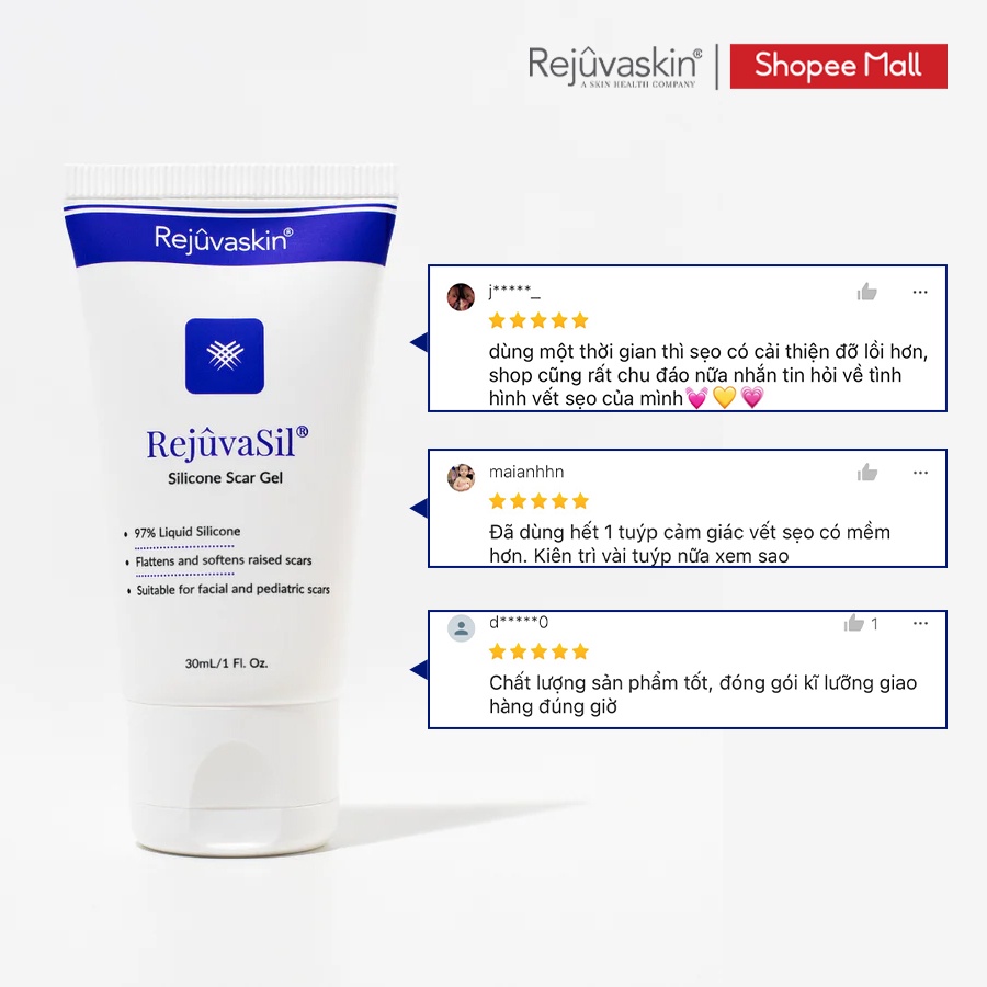 Combo chăm sóc da Rejuvaskin làm xẹp sẹo lồi, sẹo phì đại Silicone Rejuvasil Gel 30ml và làm mờ vết rạn da 90ml