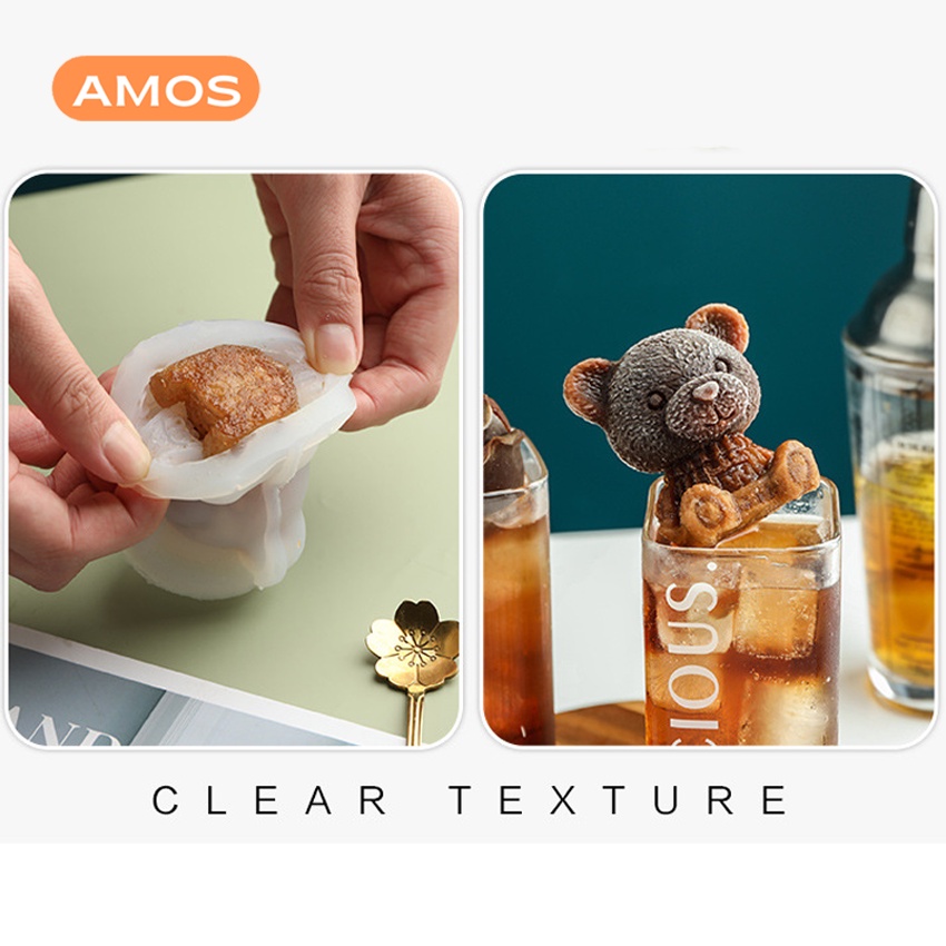 Khuôn làm đá silicon hình gấu Teddy AMOS xinh xắn Khay đá gấu cute trang trí đồ uống,làm thạch