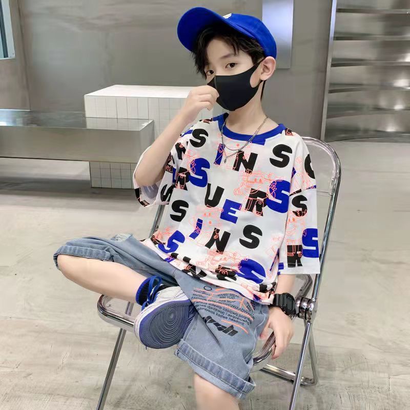 Set Đồ Mùa Hè 2022 Mới (Hàng Có Sẵn) 3 Đến 4 Đến 5 Đến 6 Đến 7 To 8 To 9 To 10 Đến 11 Đến 12 Tuổi Tay Ngắn Cho Bé Trai Quần Jean Dài Thiết Kế Giản Dị Thời Trang