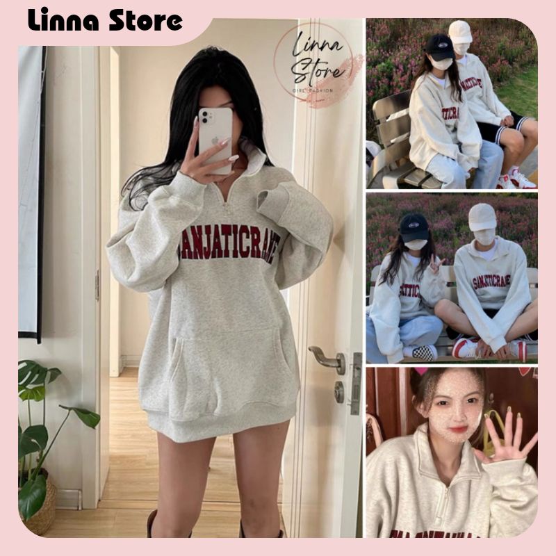 Áo Sweater Nỉ Ngoại Khóa Kéo SANATTIC 🦋 Áo Thun Nam Nữ Dài Tay Cổ Cao Dáng Rộng 🦋
