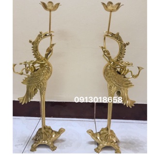 Đôi hạc thờ cao 56cm bằng đồng nguyên chất màu vàng đồng cực đẹp.