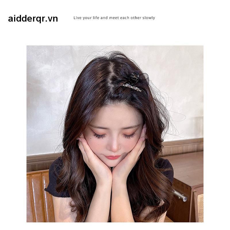 🌸🌸Kẹp Tóc Nơ Đính Đá Kim Cương Giả Hai Mặt Vải Lưới Kích Thước Nhỏ Cài Tóc Đuôi Ngựa Mùa Hè