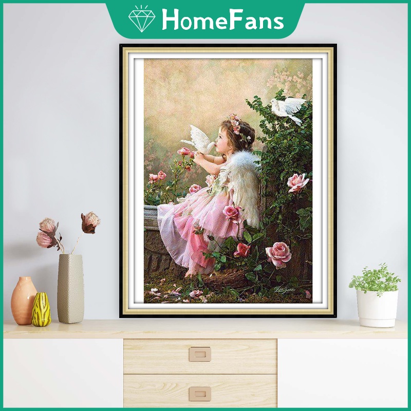 Bộ Tranh Đính Đá 5D Tự Làm 30x40cm / 40x50cm Hình Thiên Thần Đáng Yêu