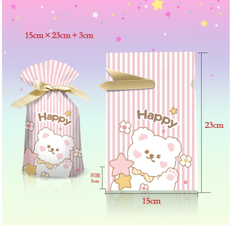 Túi Rút Nơ Đựng Bánh Kẹo, Bánh Dứa (50 cái)-Bé trai, bé gái,gấu , gấu mèo thỏ cute ,túi rút noel