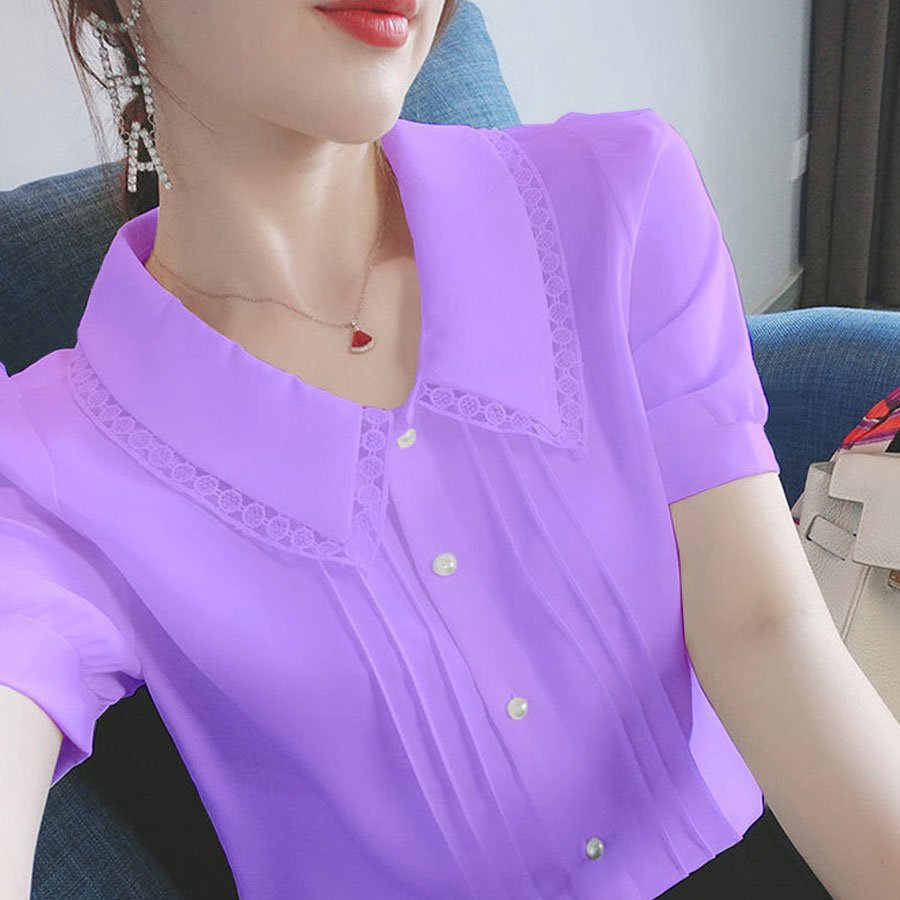 Áo sơ mi nữ, sơ mi voan Habutai Cổ Ren Nữ Tính, Lịch sự