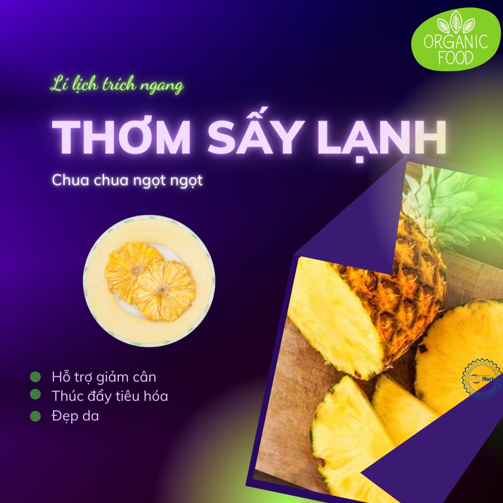 Dứa thái lát sấy lạnh Robimart gói 100g - Giảm cân, tiêu hóa tốt, đẹp da hàng đẹp loại 1