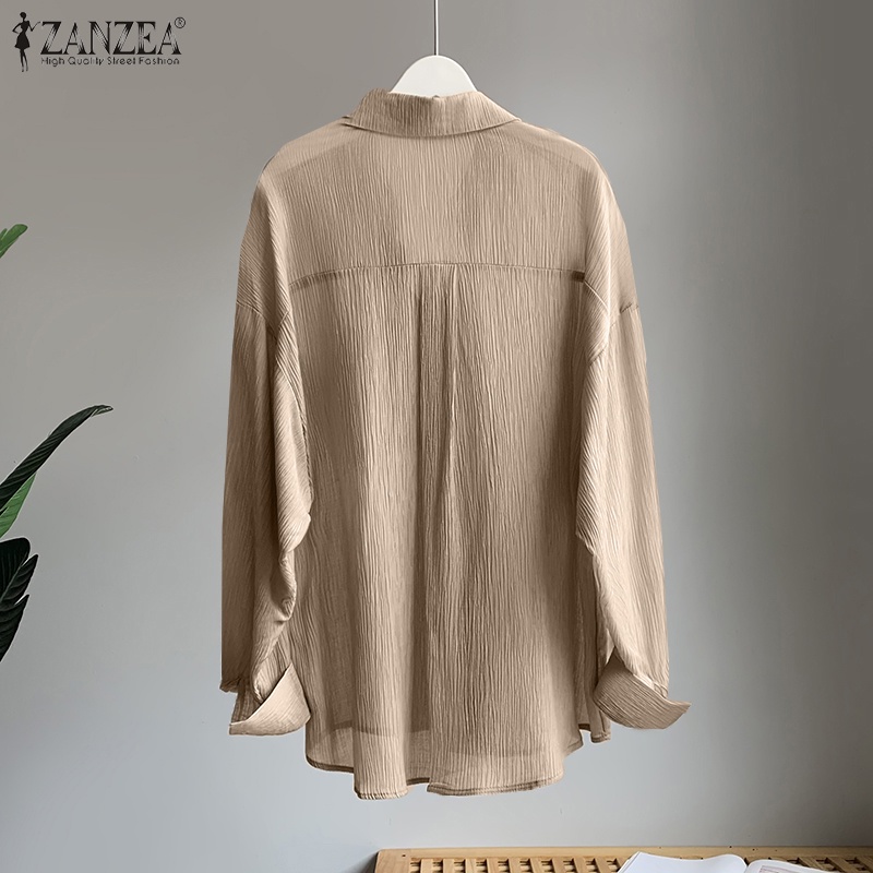ZANZEA Áo Sơ Mi Nữ Tay Dài Dáng Rộng Kiểu Dáng Đơn Giản Thời Trang Cá Tính