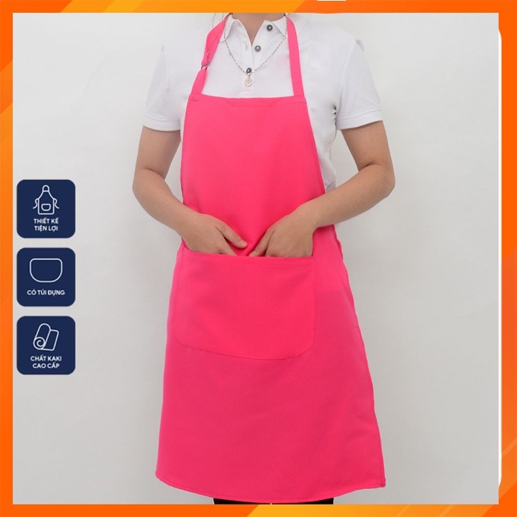 Tạp dề yếm hồng ôn chất liệu vải kaki - Tạp dề yếm chống nóng, chống bám bẩn, chống thấm TD1.1.1001