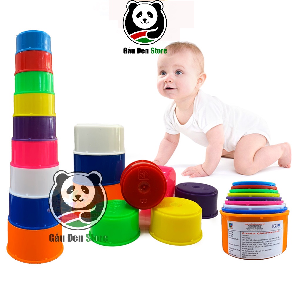 Đồ Chơi TT 02 - Bộ Lồng Hộp Nhựa Xếp Chồng Cốc 9 Chi Tiết Cho Trẻ Mầm Non