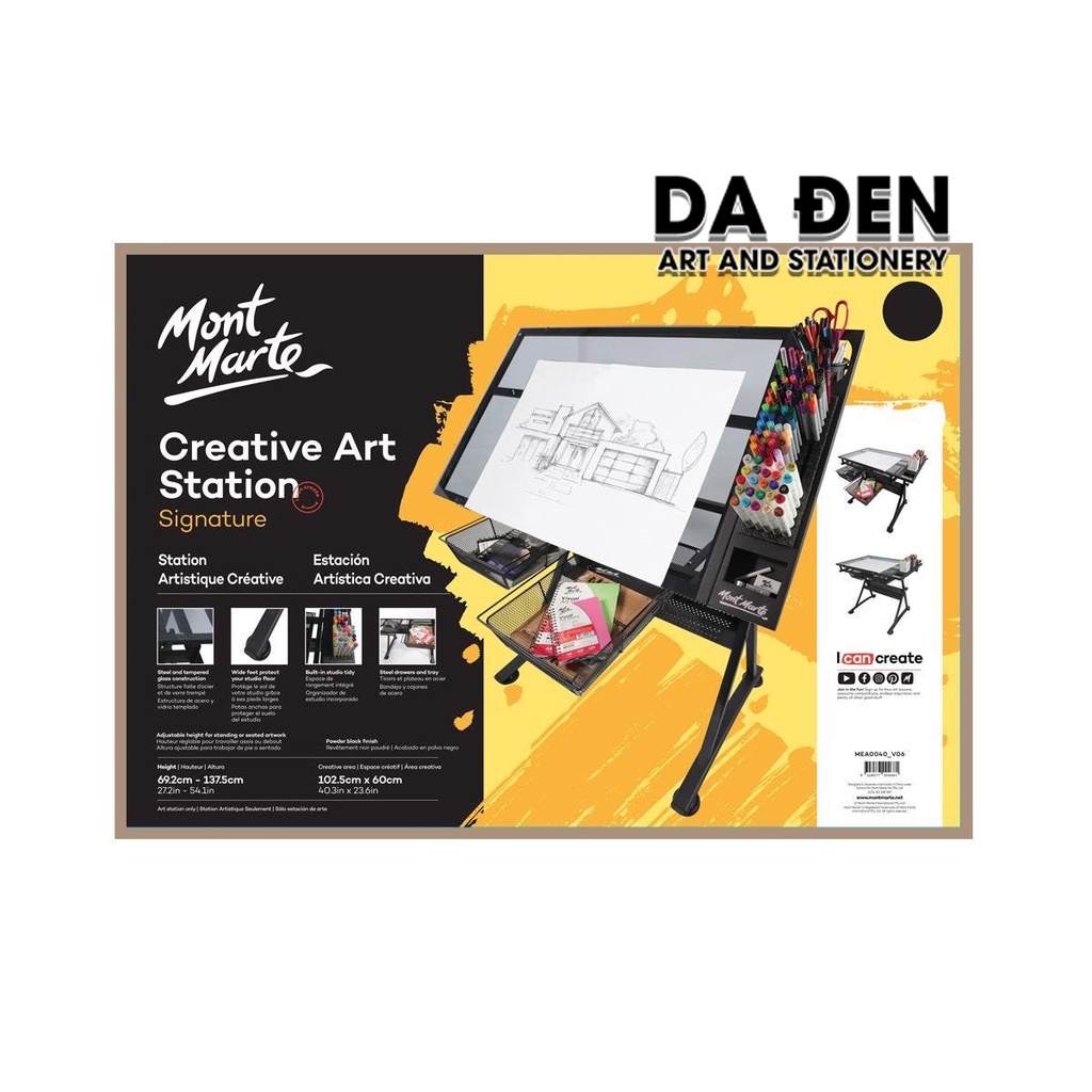 [DA ĐEN] Bàn Vẽ Kỹ Thuật Mont Marte Mặt Kính Cường Lực 60*102.5cm