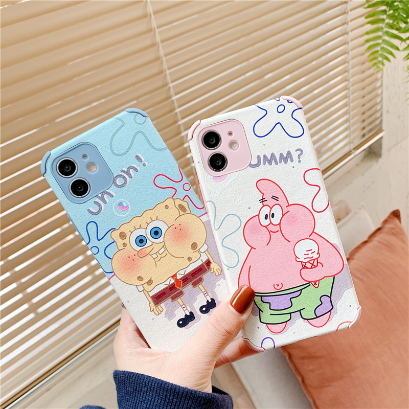 Ốp điện thoại da họa tiết hoạt hình Spongebob cho Iphone 12 11 Pro Max X Xr 7 8 6 Plus