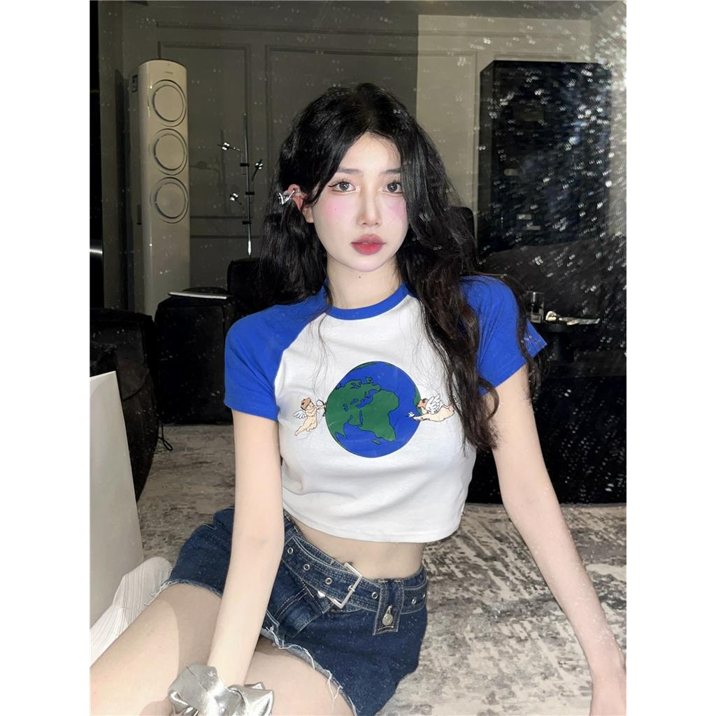 Áo Thun Tay Ngắn Dáng Ôm In Họa Tiết 63655