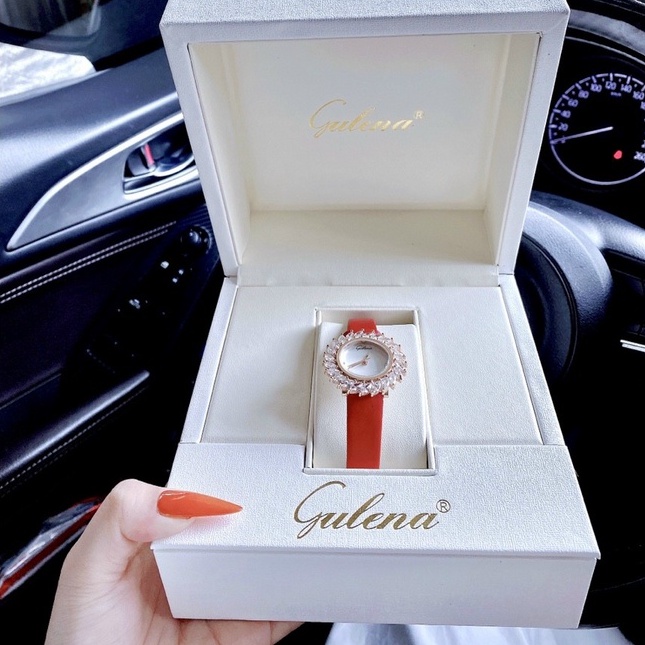 Đồng hồ đeo tay nữ, đồng hồ nữ chính hãng GULENA dây da cao cấp, viền kim cương nhân tạo cực kỳ sang chảnh, siêu sang