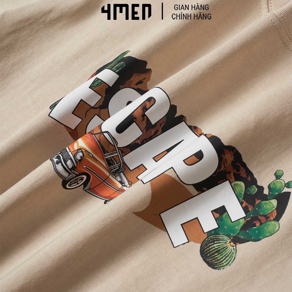 Áo Thun Nam 4MEN AT086 in chữ ESCAPE, áo phông cổ tròn ngắn tay, form suông, vải cotton thấm mồ hôi, thoáng mát, co gãn