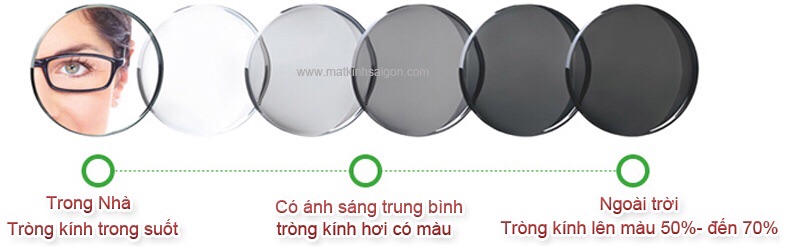 Tròng kính có độ đổi màu đen khói - nâu trà - xanh rêu