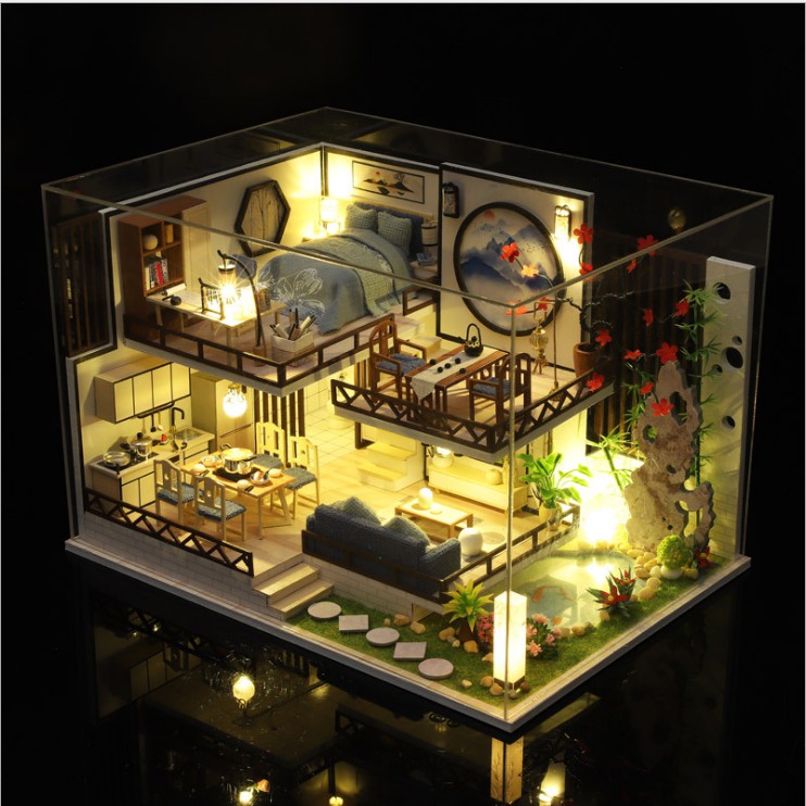 Mô hình nhà DIY Doll House Ink Fragrant Bamboo Rhyme Kèm Mica Chống bụi, Bộ dụng cụ và Keo dán