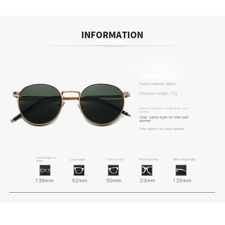 Kính Mát Gọng oval Kim Loại Phong Cách retro Thời Trang Mới Cho Nam Nữ