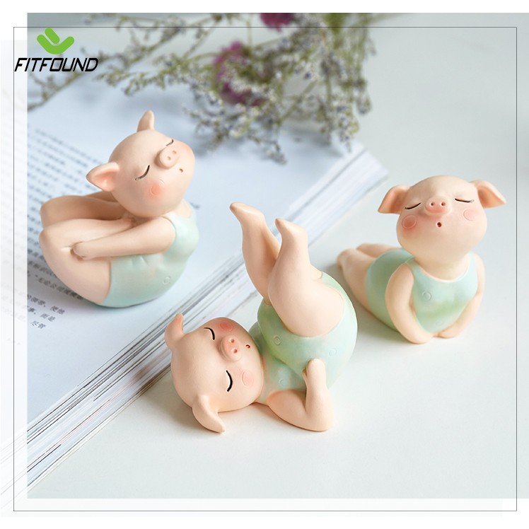 [Mã MASK2630K giảm 15% tối đa 30K đơn từ 99K] Bộ tượng heo tập yoga trang trí nội thất