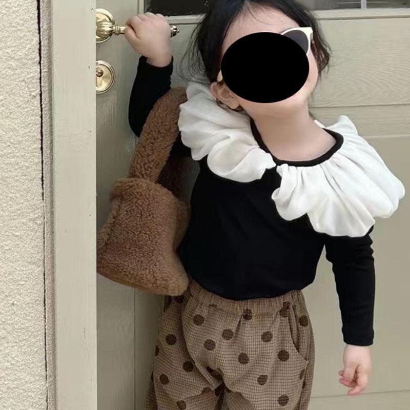 Áo Thun Mỏng Tay Dài Cổ Ren Màu Đen Thời Trang Xuân Thu 2022 Cho Bé Gái