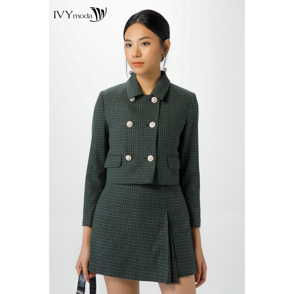 Áo khoác dạ kẻ nữ IVY moda MS 70M7094